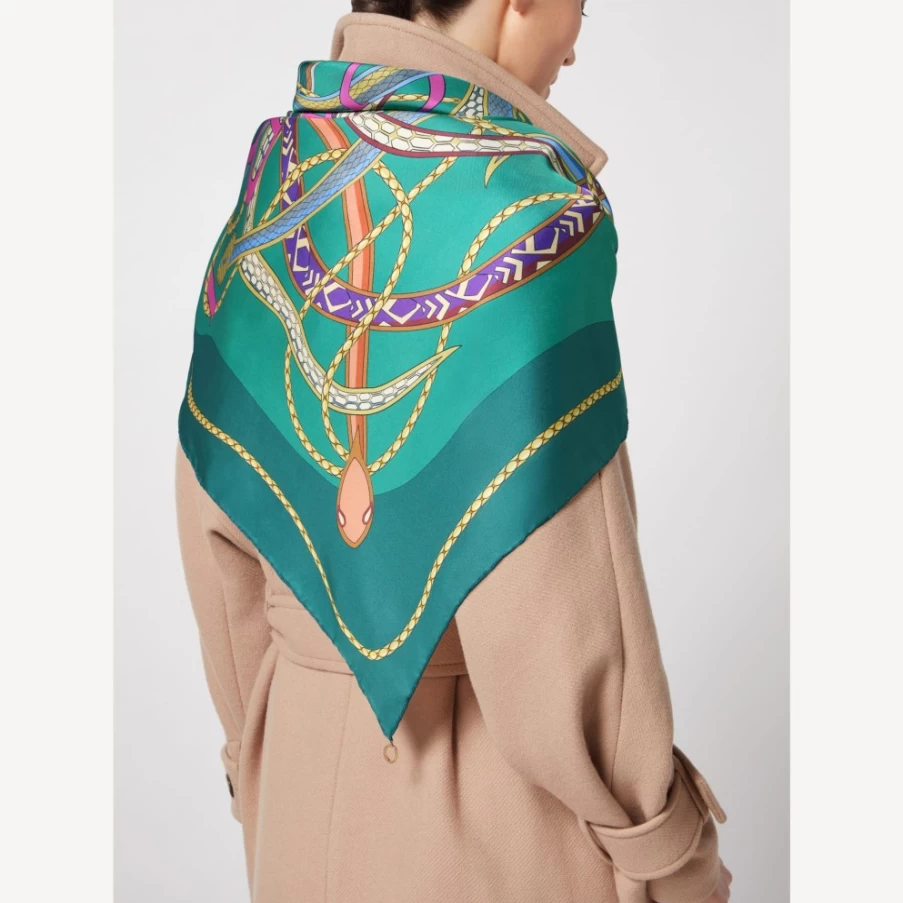 BVLGARI Serpenti 75 Green Silk Scarf for Women | Luxury Designer Wrap