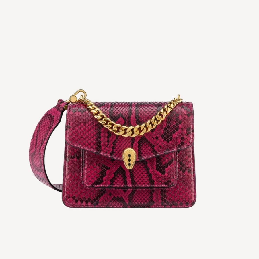 BVLGARI Serpenti Forever Maxi Chain Crossbody Bag for Women in Red | Luxury Leather Shoulder Bag