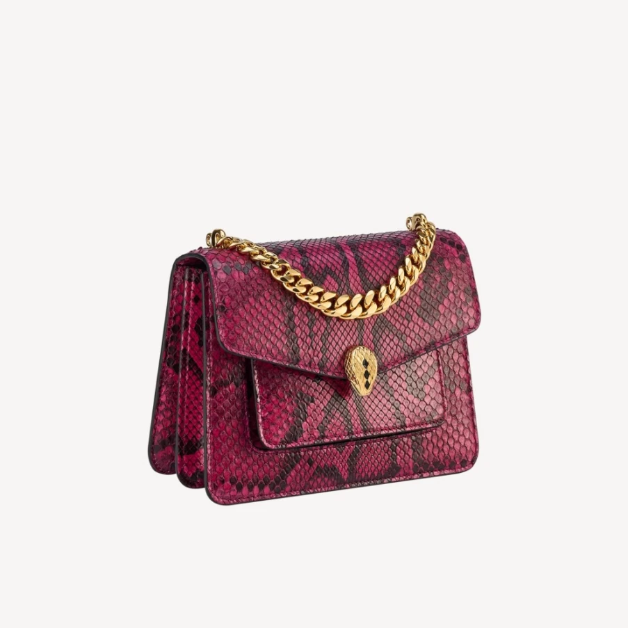 BVLGARI Serpenti Forever Maxi Chain Crossbody Bag for Women in Red | Luxury Leather Shoulder Bag