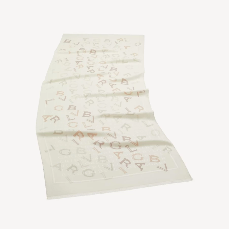 BVLGARI Women's White Logomania Stole Luxury Cashmere Scarf
