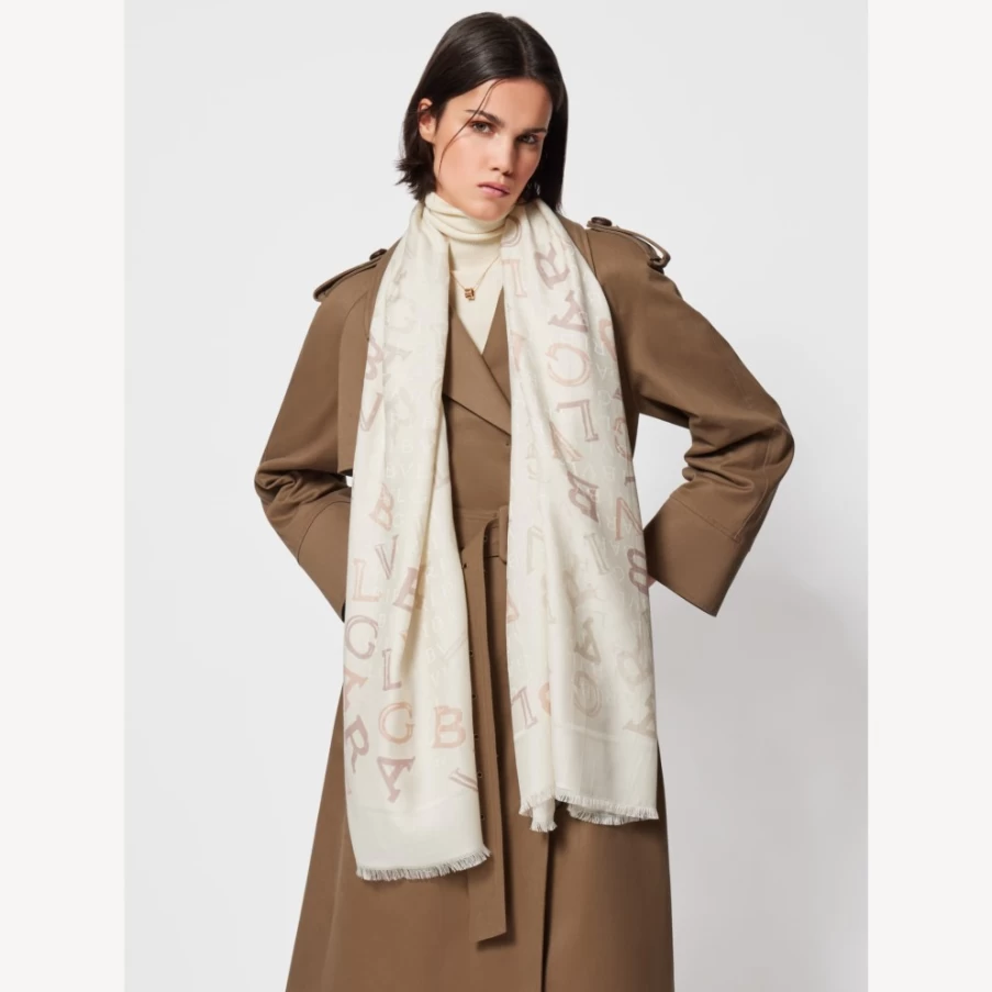 BVLGARI Women's White Logomania Stole Luxury Cashmere Scarf