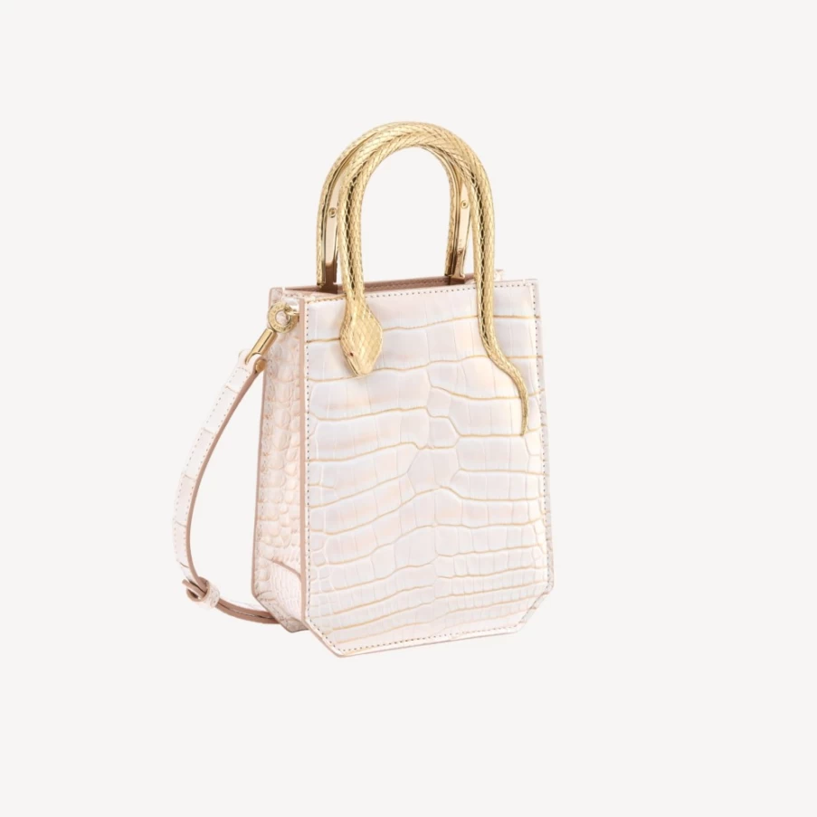 BVLGARI Serpentine Mini Tote Bag for Women in White | Luxury Designer Handbag
