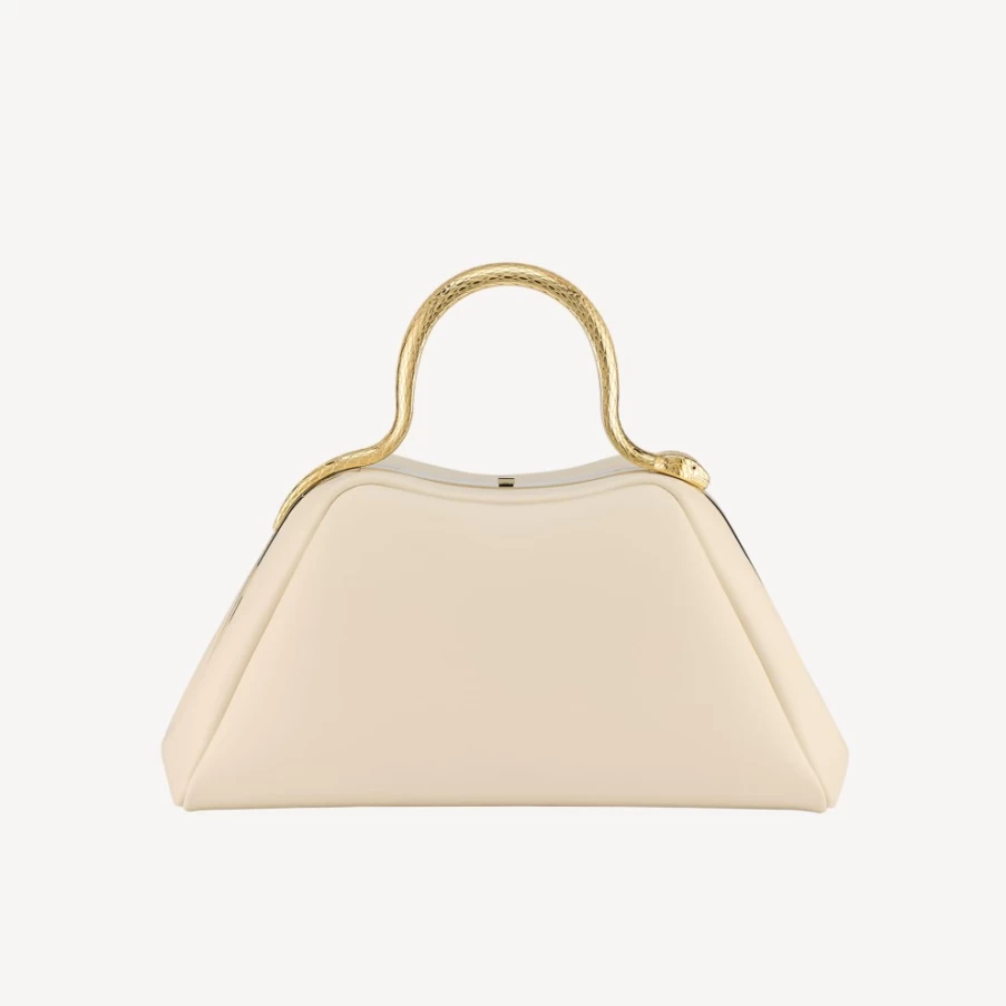 BVLGARI Serpentine Ivory Top Handle Bag for Women - Luxury Leather Handbag