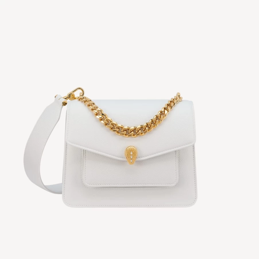 BVLGARI Serpenti Forever Maxi Chain Crossbody Bag in White for Women