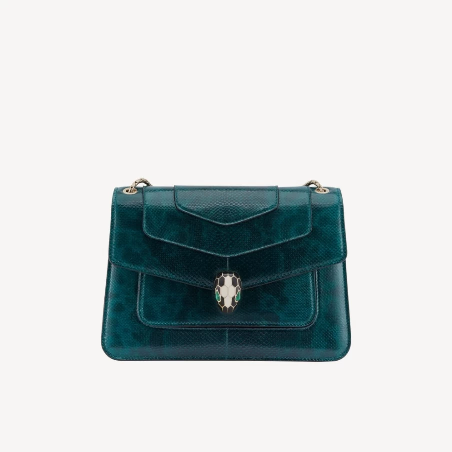 BVLGARI Serpenti Forever Green Shoulder Bag for Women | Luxury Designer Handbag