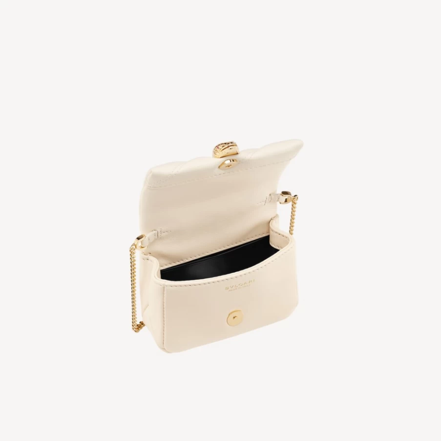 BVLGARI Serpenti Cabochon Ivory Micro Bag for Women | Luxury Leather Crossbody