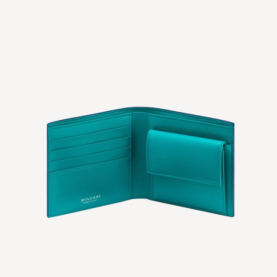 BVLGARI Bvlgari Man Blue Leather Bifold Wallet for Men