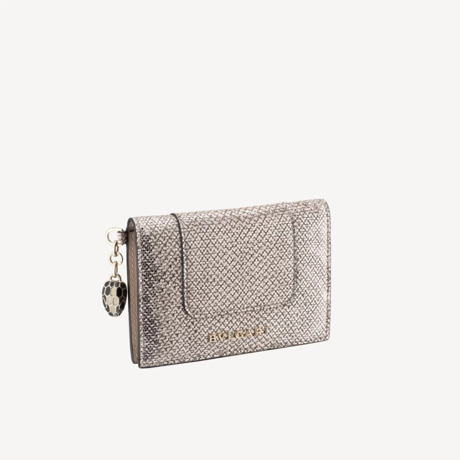 BVLGARI Serpenti Forever Beige Leather Card Holder for Women