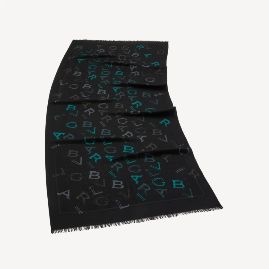 BVLGARI Women's Black Logomania Stole - Luxury Cashmere Scarf with Iconic Logo Design