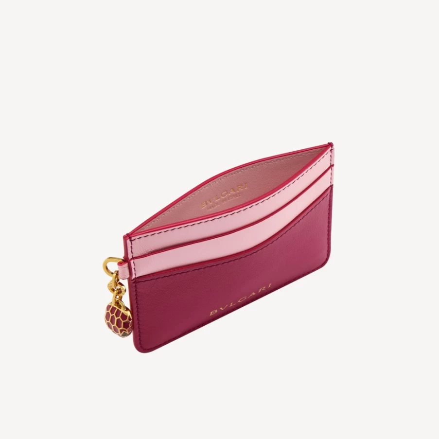 BVLGARI Serpenti Forever Women's Red Leather Card Holder Wallet