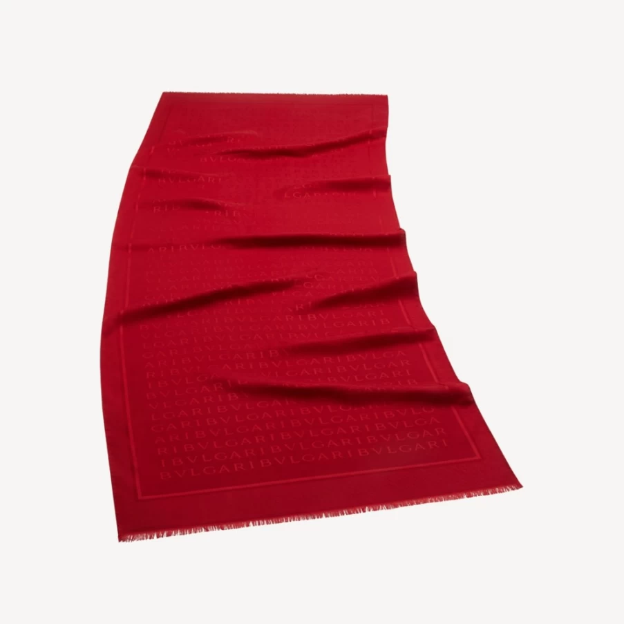 BVLGARI Women's Red Logomania Stole - Luxury Cashmere Scarf