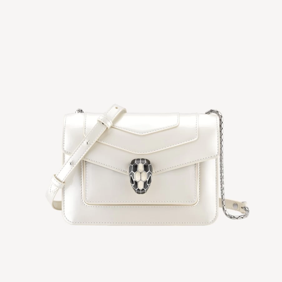 BVLGARI Serpenti Forever White Crossbody Bag for Women | Luxury Designer Handbag