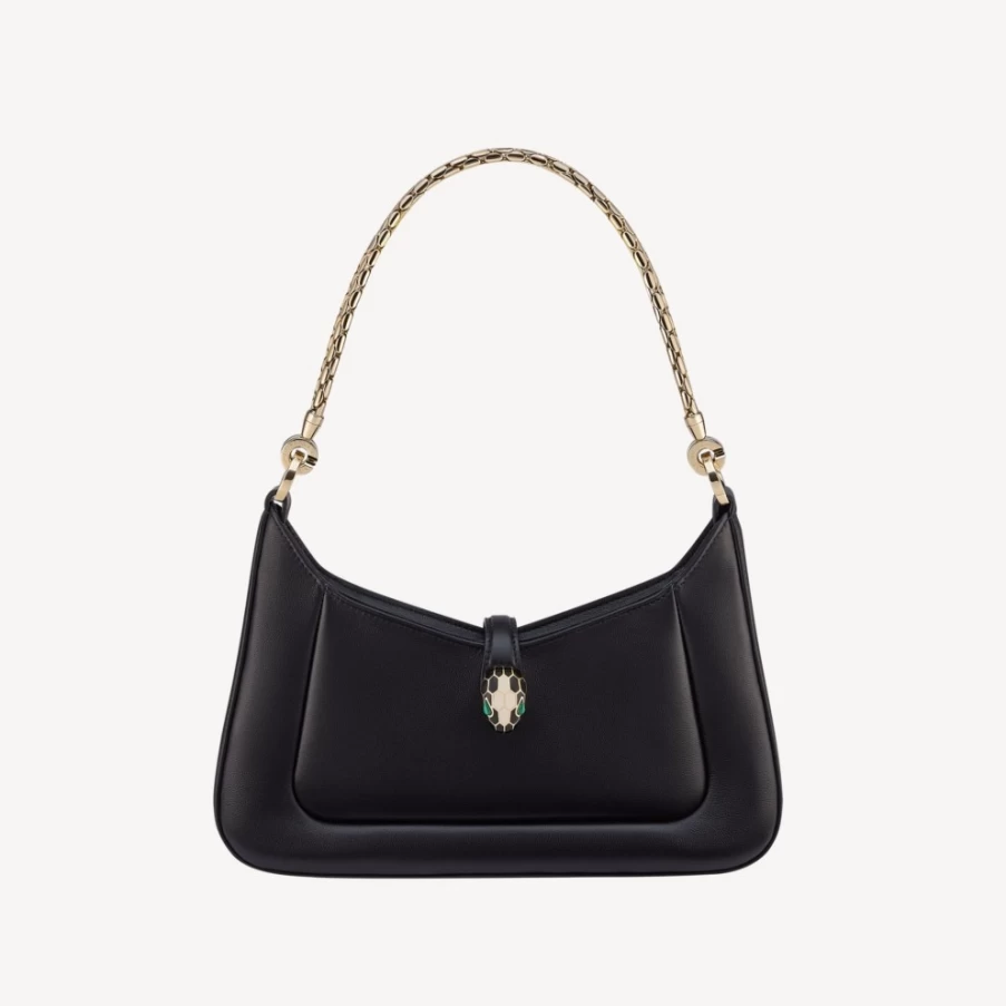 BVLGARI Serpenti Baia Black Shoulder Bag for Women | Luxury Designer Handbag
