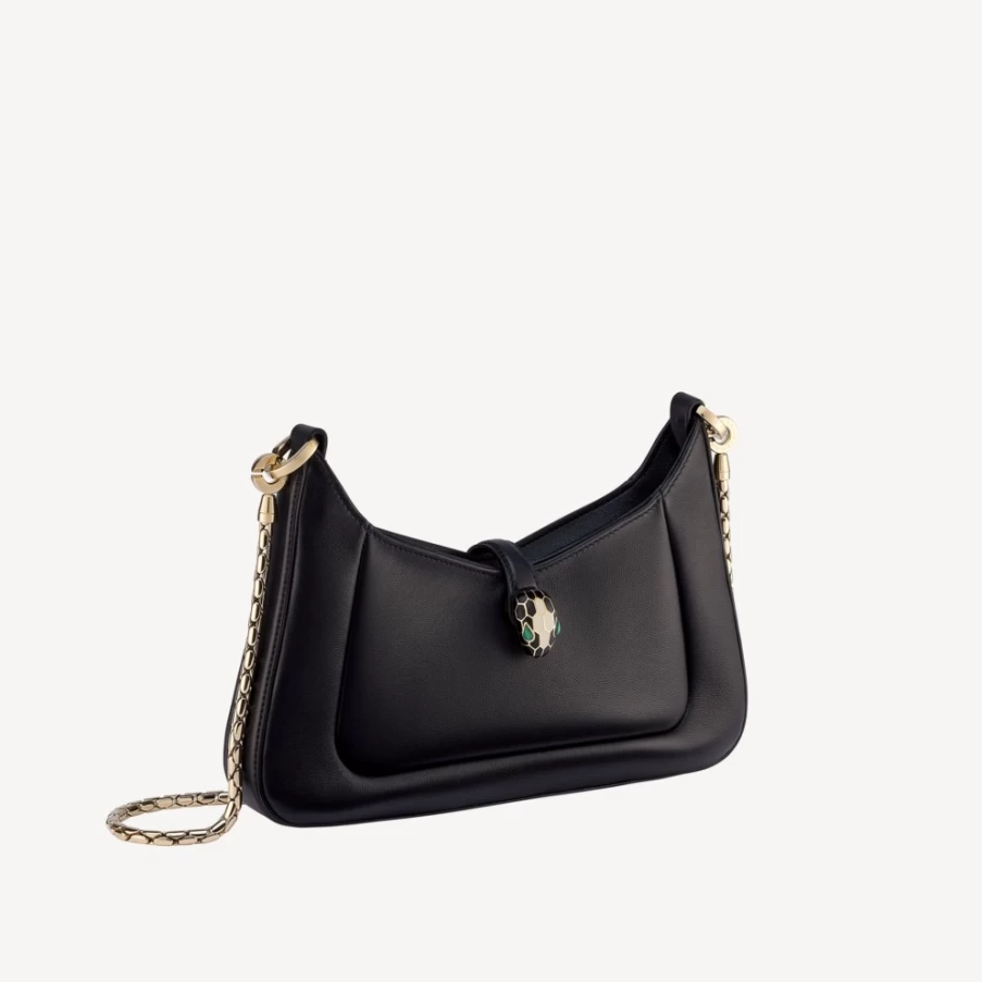BVLGARI Serpenti Baia Black Shoulder Bag for Women | Luxury Designer Handbag