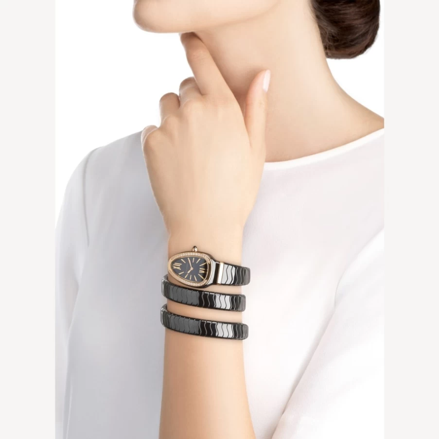 BVLGARI Serpenti Spiga Black Watch for Women | Luxury Italian Timepiece