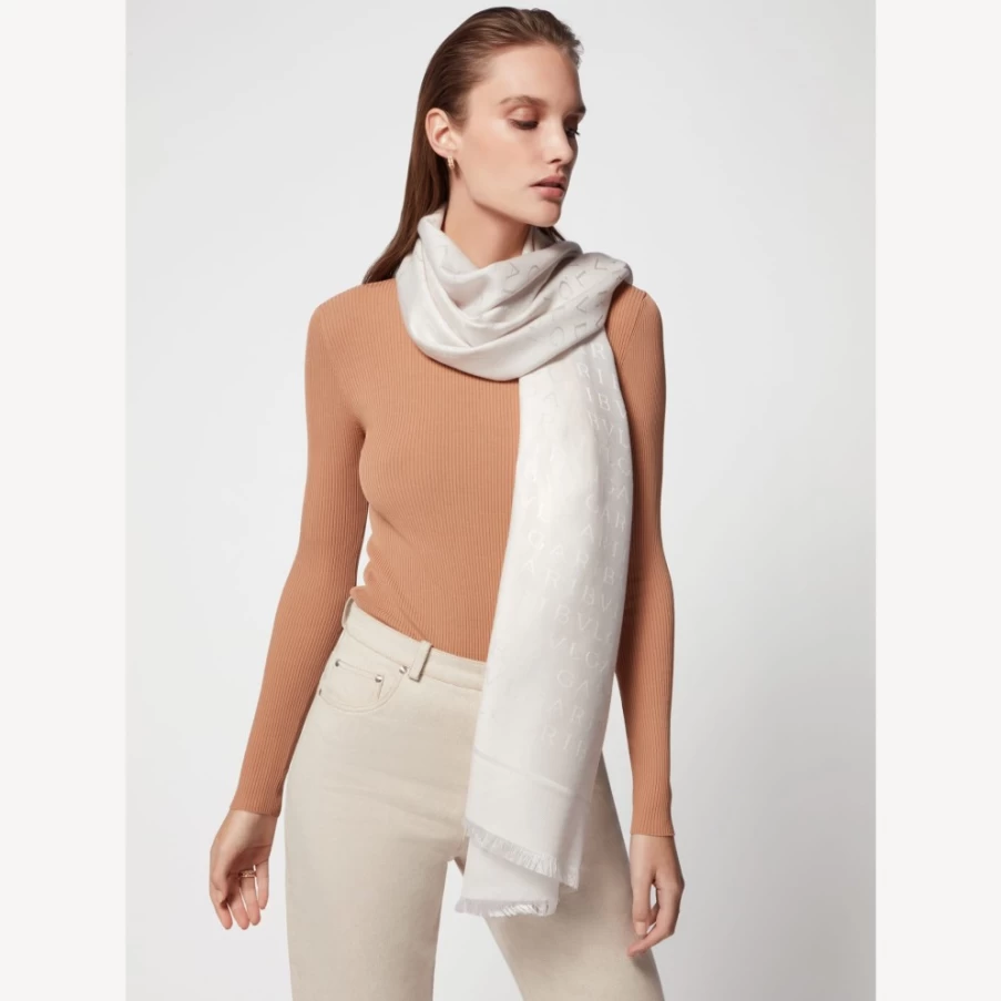 BVLGARI Women's White Logomania Stole - Luxury Cashmere Scarf
