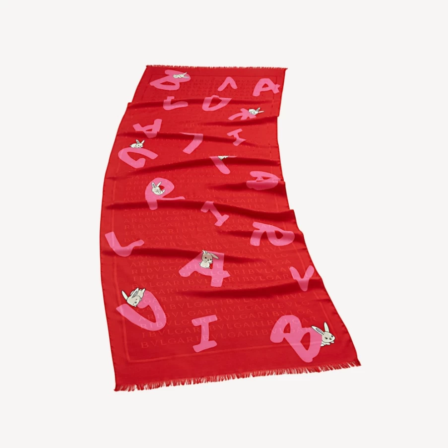 BVLGARI Women's Red Logomania Stole Luxury Fashion Scarf
