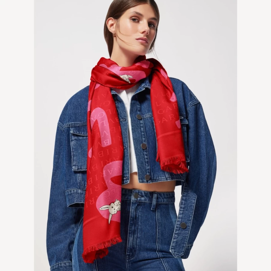BVLGARI Women's Red Logomania Stole Luxury Fashion Scarf