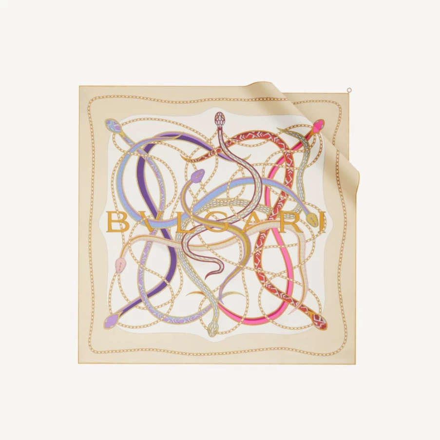 BVLGARI Serpenti 75 White Silk Scarf for Women - Luxury Designer Fashion Accessory