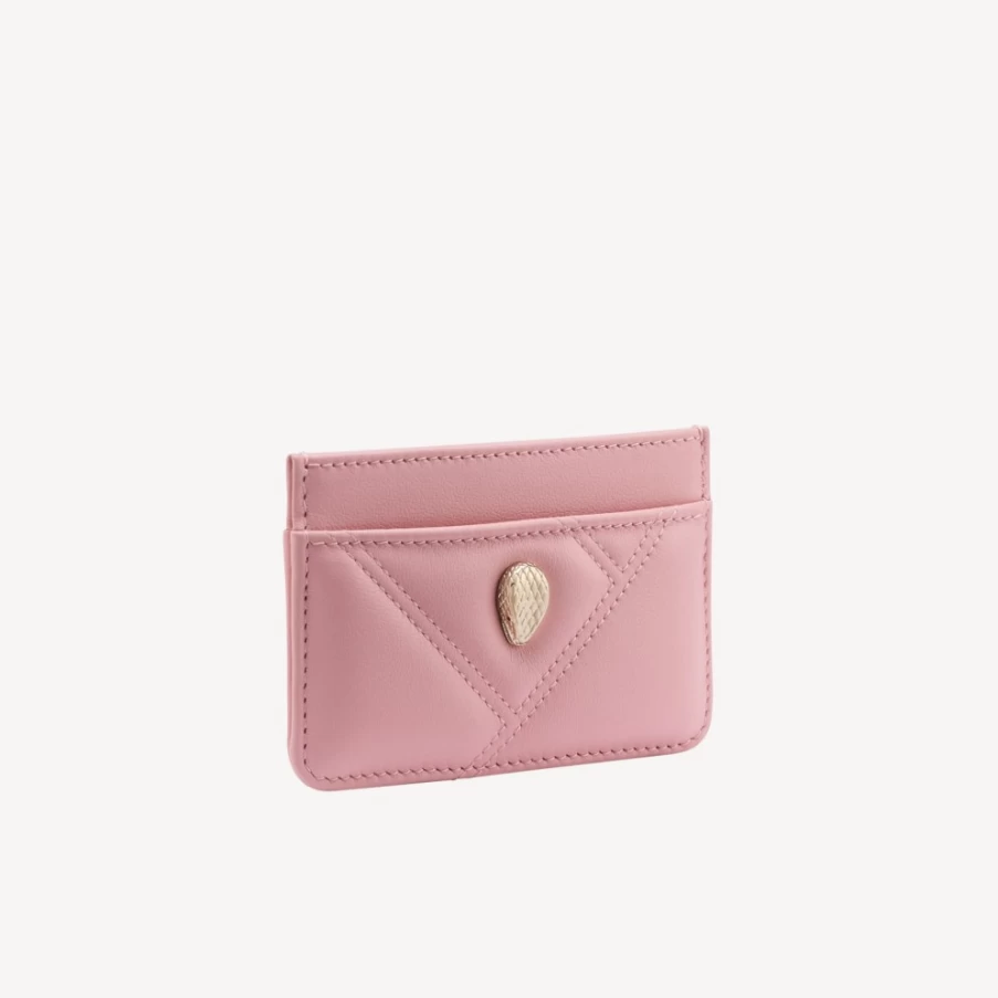 BVLGARI Serpenti Cabochon Pink Card Holder for Women | Luxury Leather Wallet