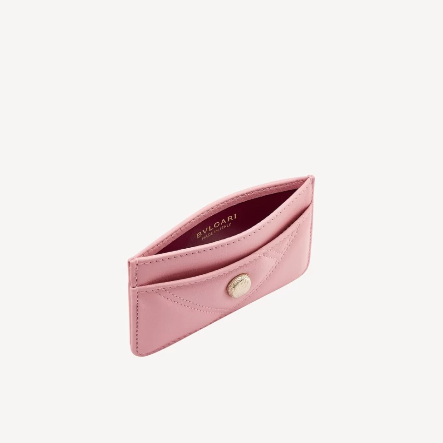 BVLGARI Serpenti Cabochon Pink Card Holder for Women | Luxury Leather Wallet