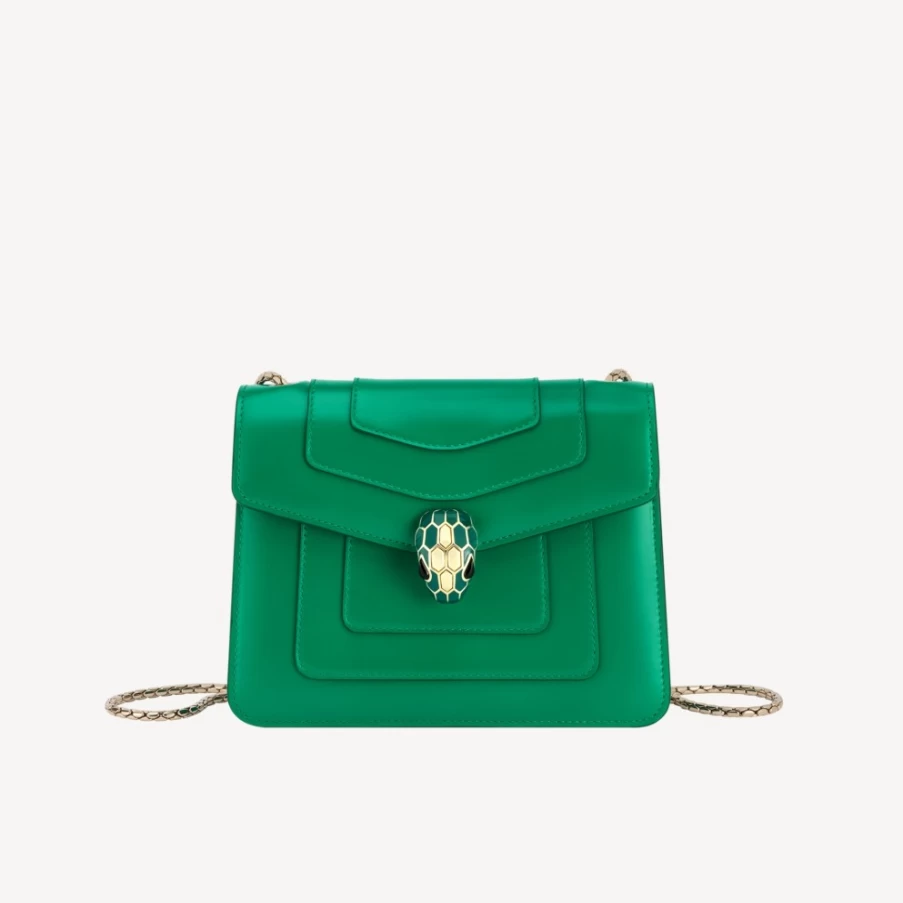 BVLGARI Serpenti Forever Green Crossbody Bag for Women | Luxury Leather Handbag