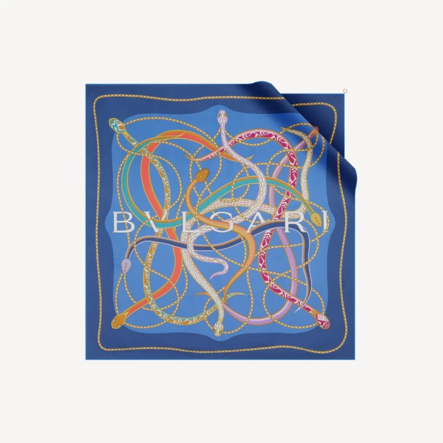 BVLGARI Serpenti 75 Blue Silk Scarf for Women | Luxury Designer Wrap