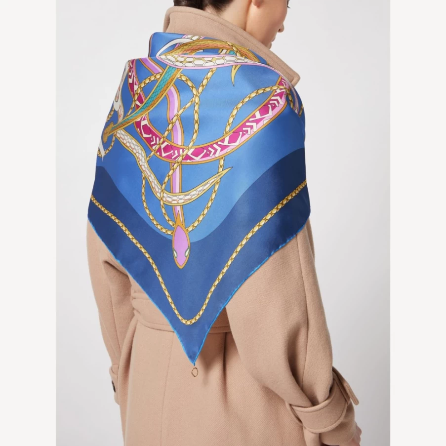 BVLGARI Serpenti 75 Blue Silk Scarf for Women | Luxury Designer Wrap