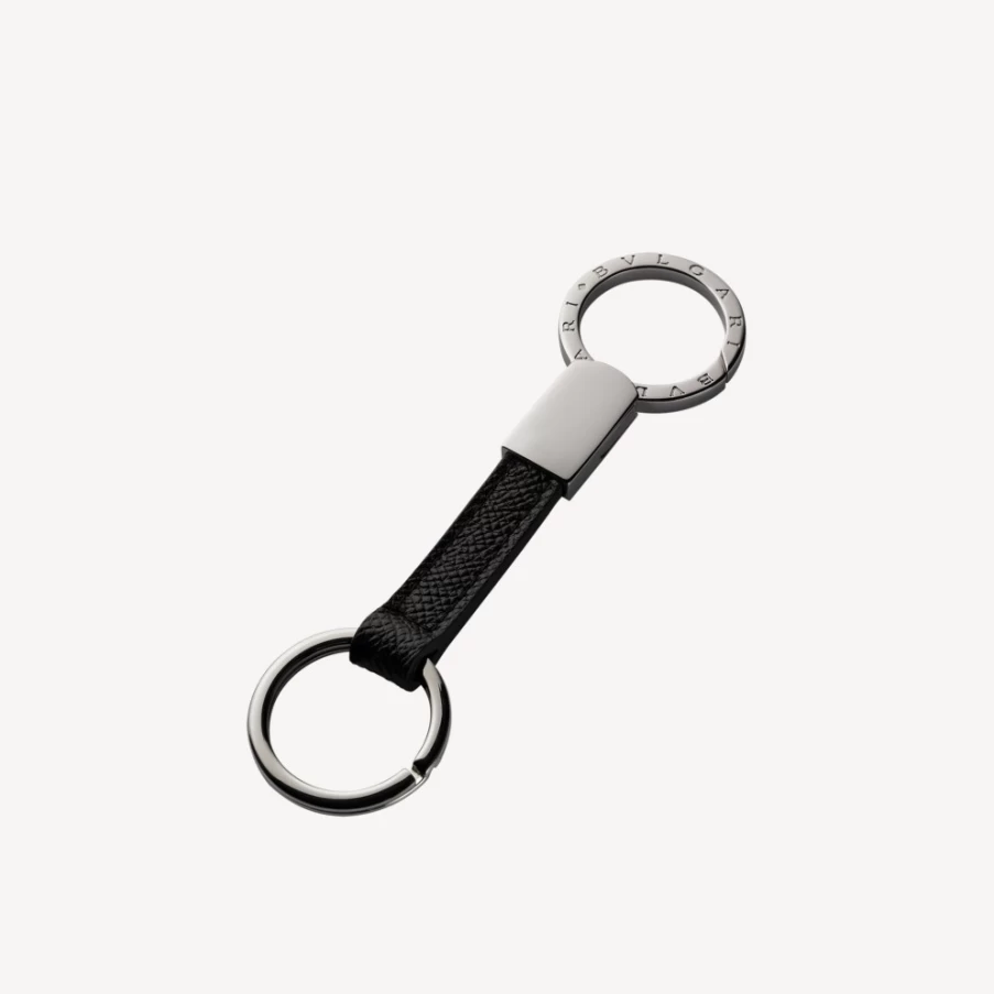 BVLGARI BVLGARI Man Black Leather Keyring for Men