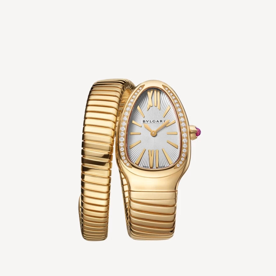 BVLGARI Serpenti Tubogas Women's Watch in Yellow, White & Gold | Luxury Snake Design