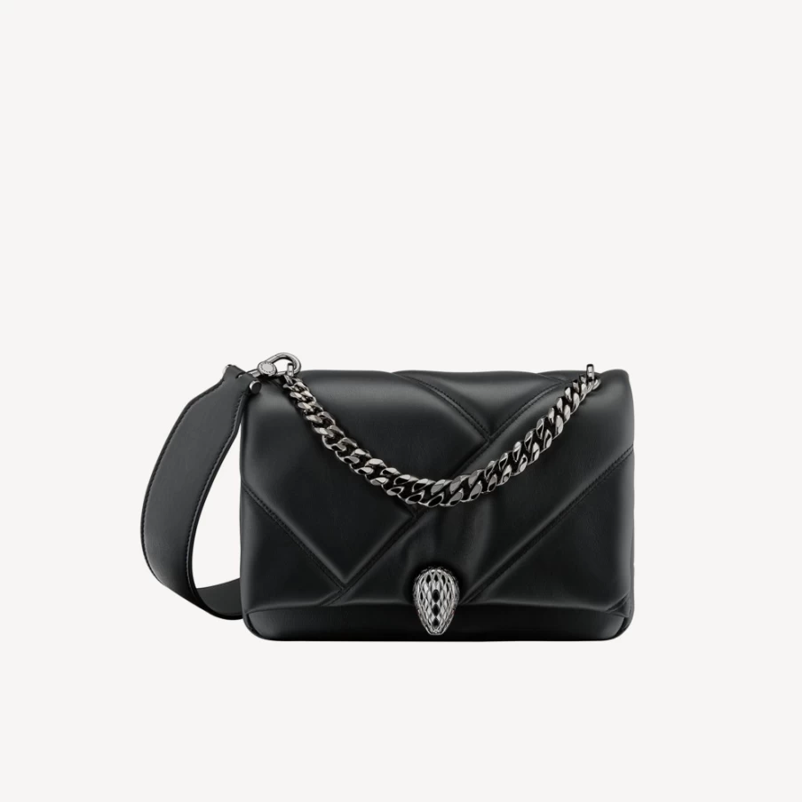 BVLGARI Serpenti Black Cabochon Crossbody Bag for Women
