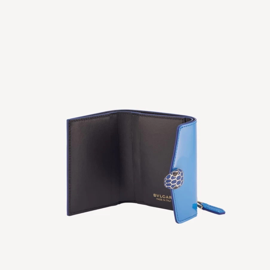 BVLGARI Serpenti Forever Blue Trifold Wallet for Women | Luxury Leather Wallet