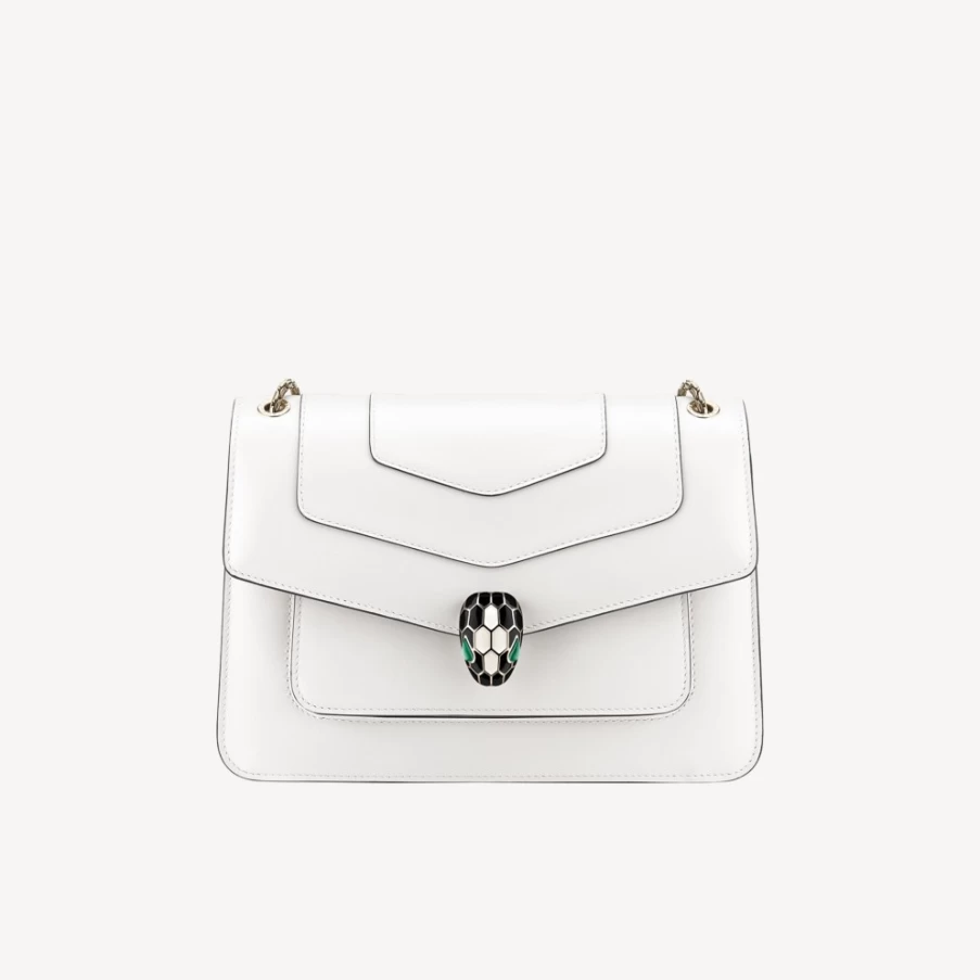 BVLGARI Serpenti Forever Women's White Leather Shoulder Bag