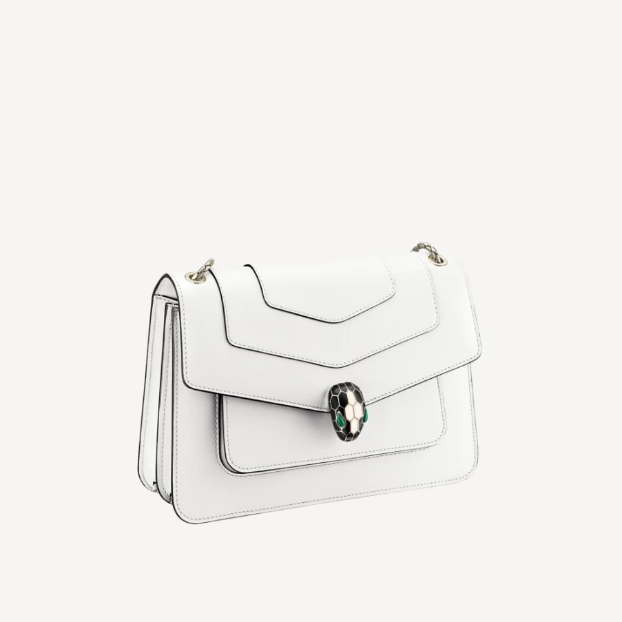 BVLGARI Serpenti Forever Women's White Leather Shoulder Bag
