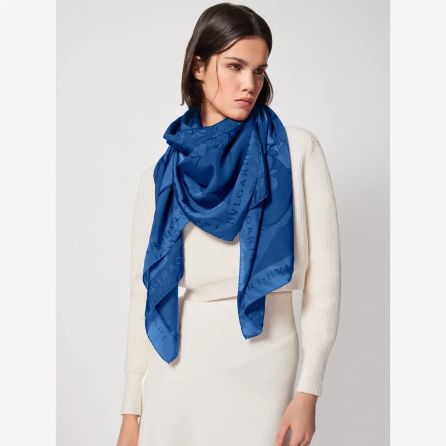 BVLGARI Heritage Blue Silk Scarf for Women - Luxury Italian Fashion Accessory