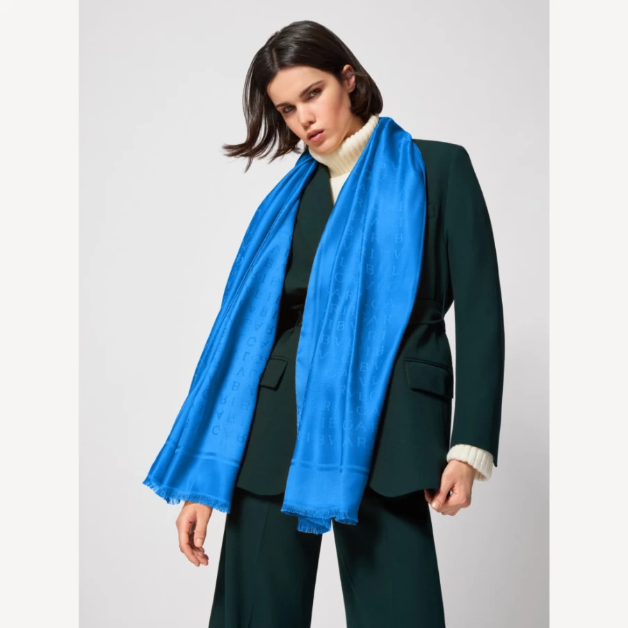 BVLGARI Women's Blue Logomania Stole - Luxury Cashmere Scarf