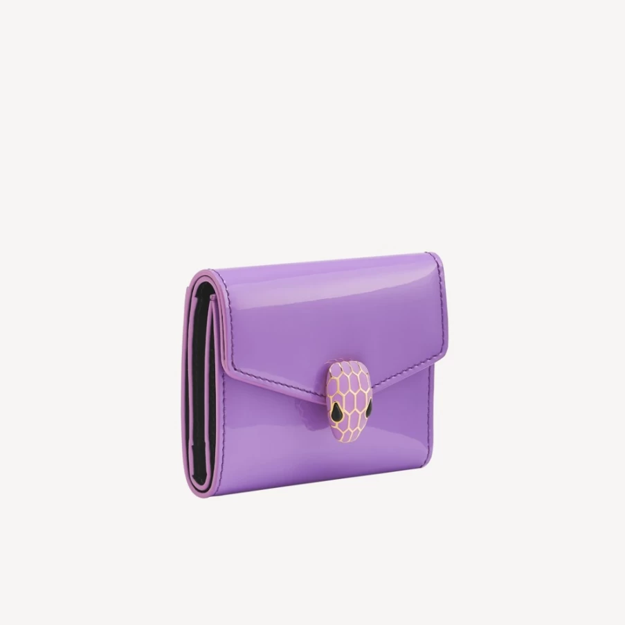 BVLGARI Serpenti Forever Purple Trifold Wallet for Women | Luxury Leather Wallet