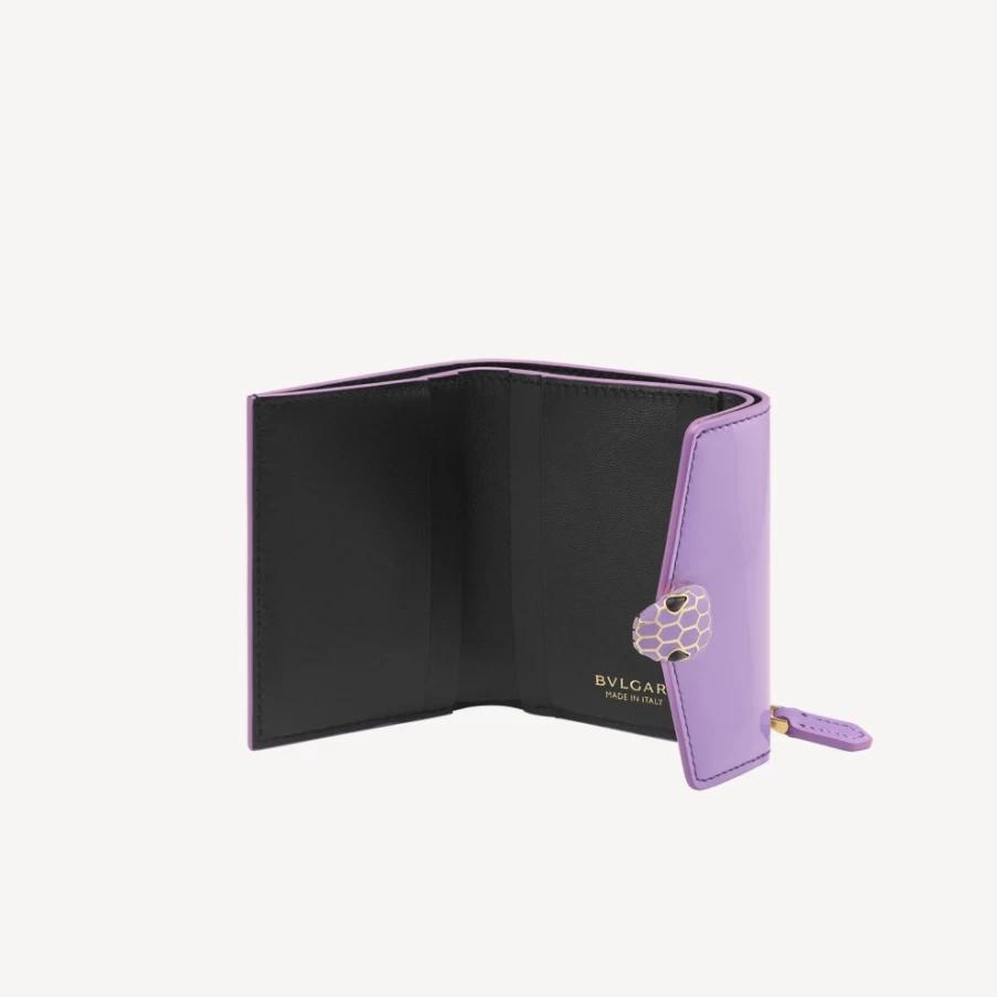 BVLGARI Serpenti Forever Purple Trifold Wallet for Women | Luxury Leather Wallet