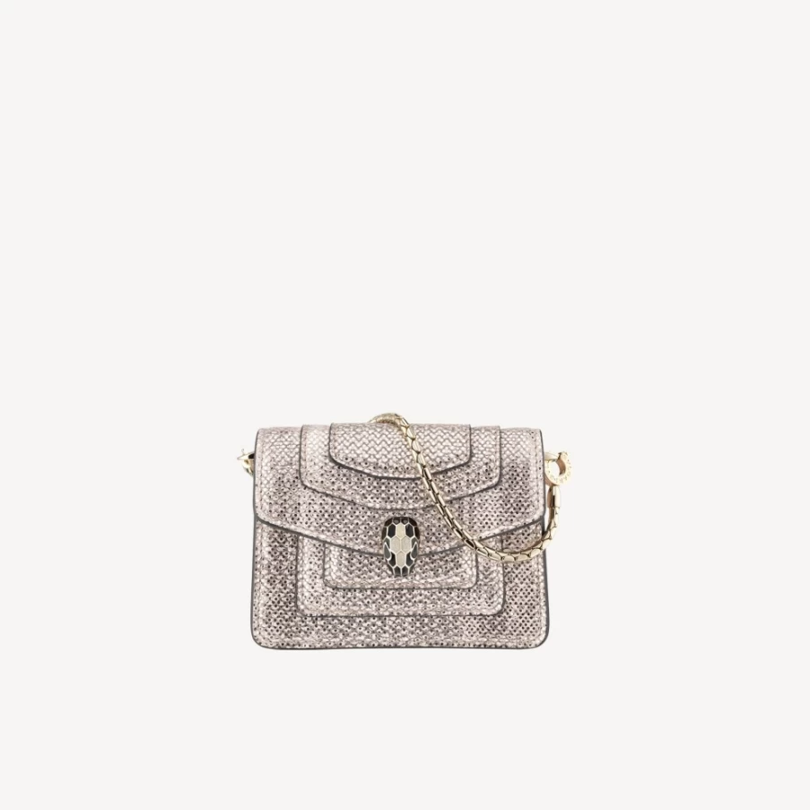 BVLGARI Serpenti Forever Charm Shoulder Bag in Beige for Women | Luxury Leather Handbag