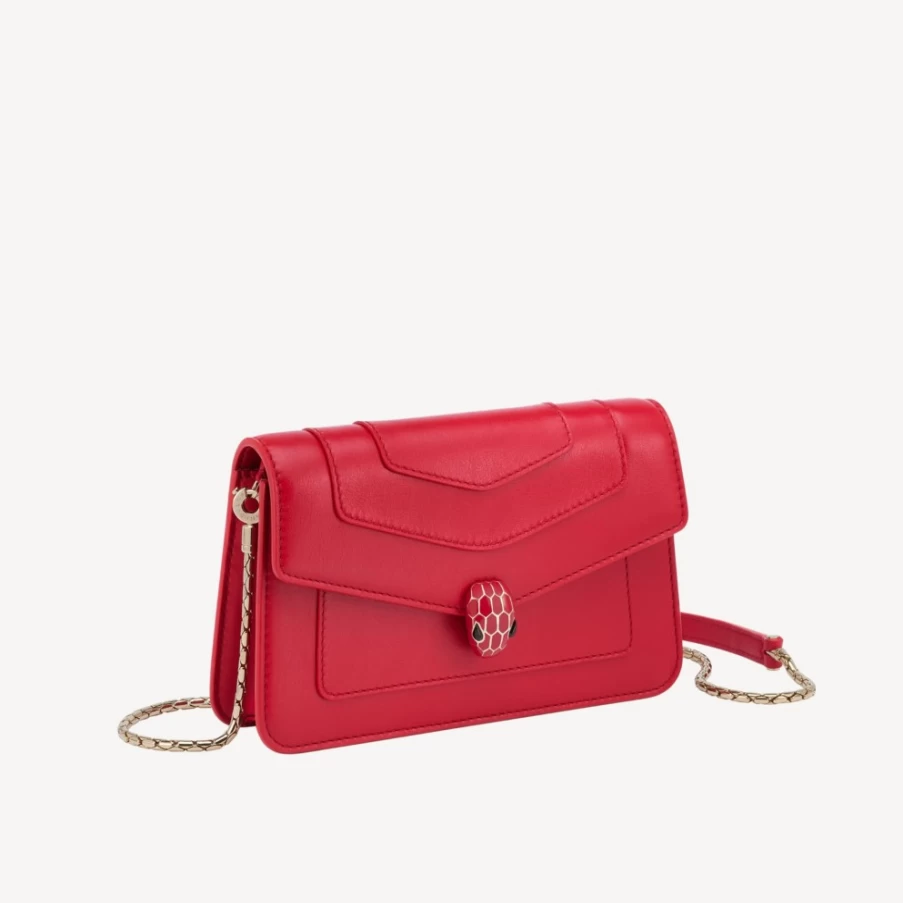 BVLGARI Serpenti Forever Chain Wallet for Women in Red | Luxury Crossbody Bag