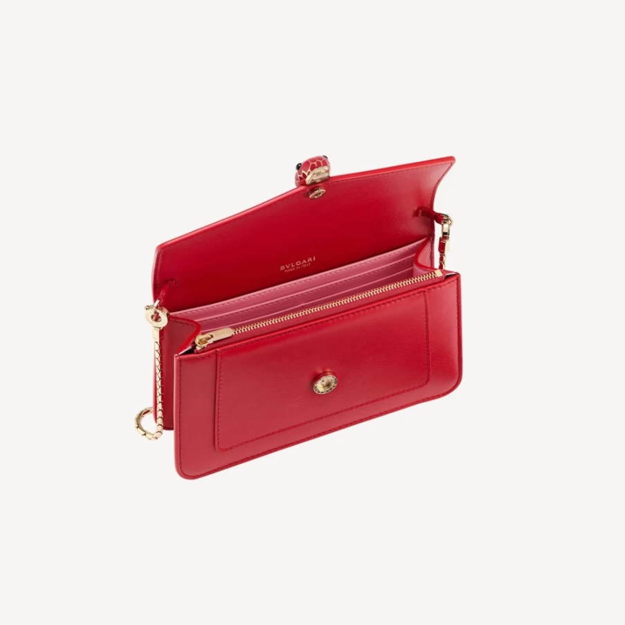 BVLGARI Serpenti Forever Chain Wallet for Women in Red | Luxury Crossbody Bag
