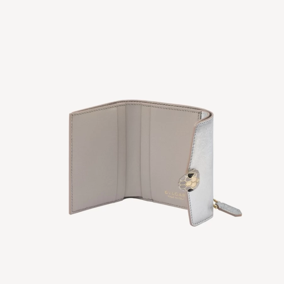 BVLGARI Serpenti Forever Women's Silver Trifold Wallet | Luxury Leather Wallet for Women