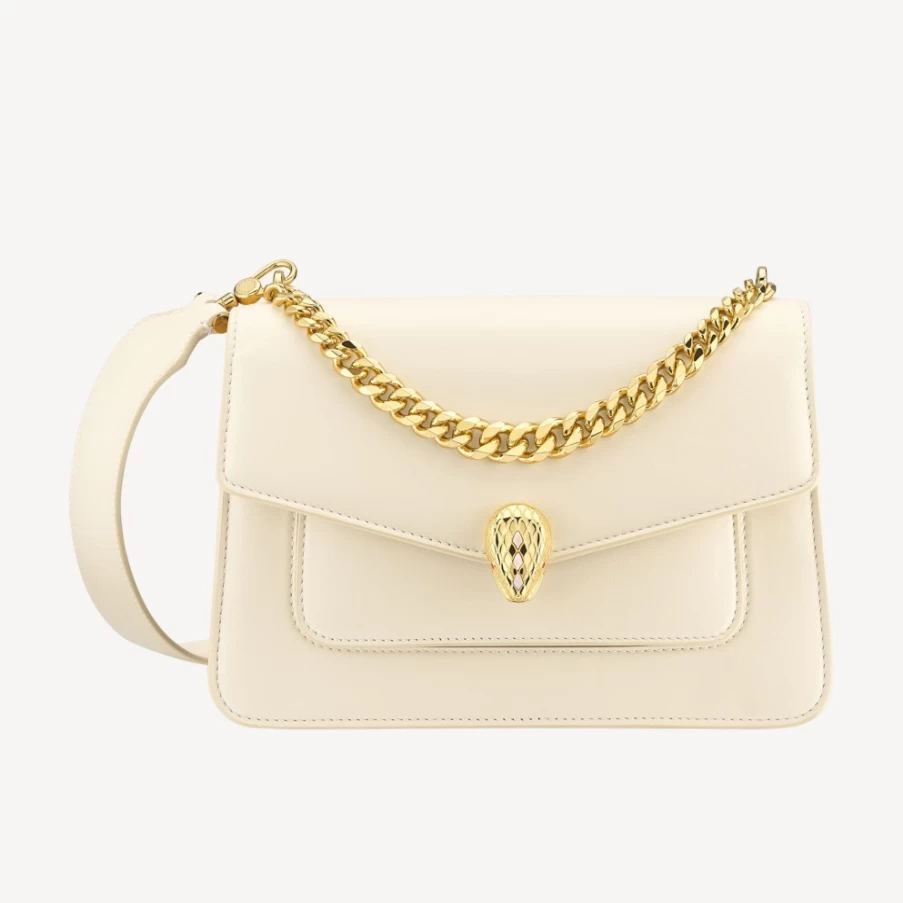 BVLGARI Serpenti Forever Ivory Crossbody Bag for Women | Luxury Leather Handbag