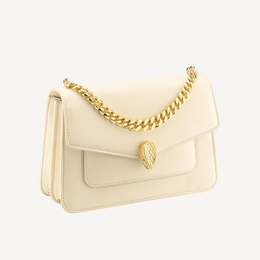 BVLGARI Serpenti Forever Ivory Crossbody Bag for Women | Luxury Leather Handbag