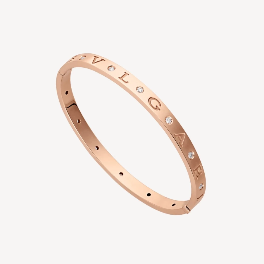 BVLGARI BVLGARI 18K Rose Gold Diamond Bracelet for Women Luxury Italian Jewelry