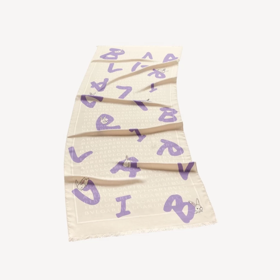 BVLGARI Women's Ivory Logomania Stole Luxury Branded Scarf