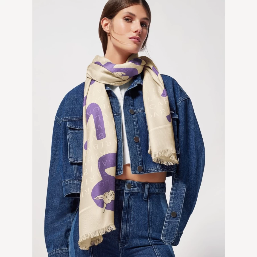 BVLGARI Women's Ivory Logomania Stole Luxury Branded Scarf