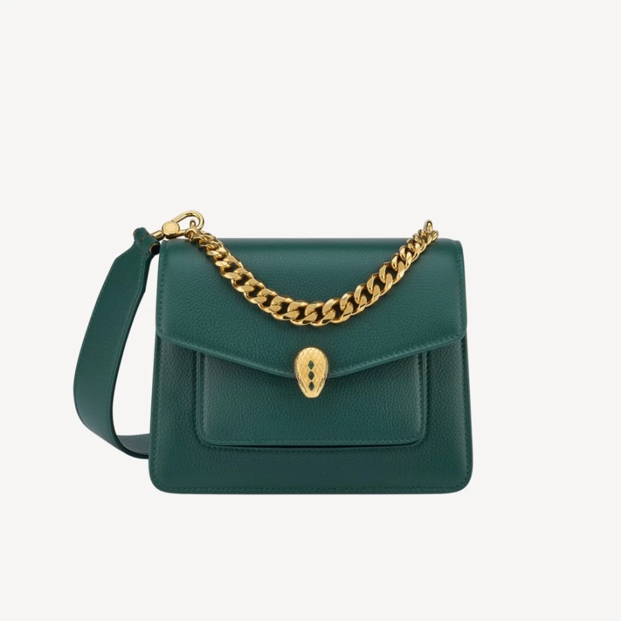 BVLGARI Serpenti Forever Maxi Chain Crossbody Bag for Women in Green