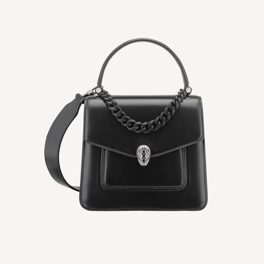 BVLGARI Serpenti Forever Black Top Handle Bag for Women