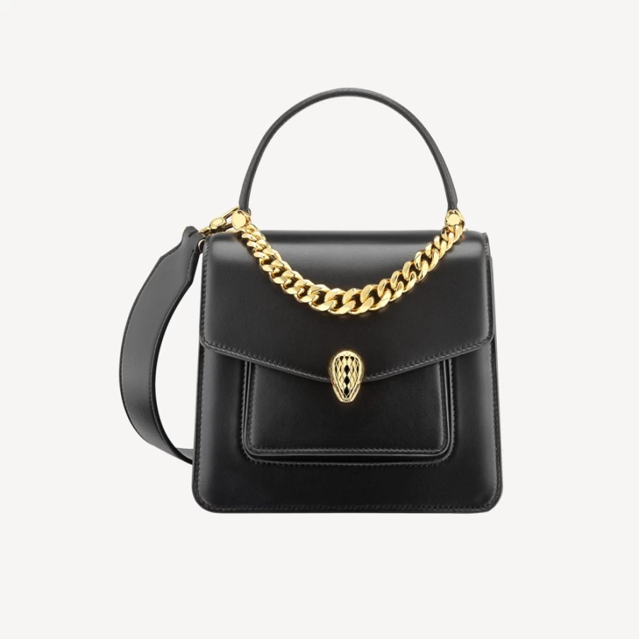 BVLGARI Serpenti Forever Black Top Handle Bag for Women